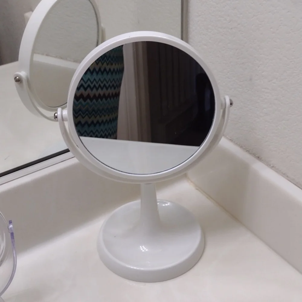 Two makeup mirrors a set, one white one clear acrylic reversible side magnified